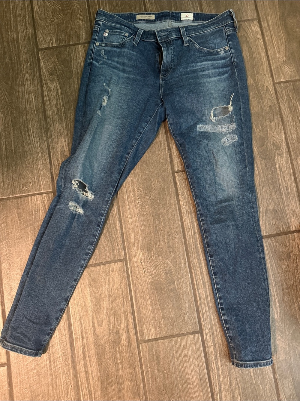 Ag Adriano Goldschmied Blue Ripped Skinny Jeans